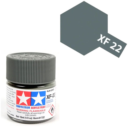 Pintura Acrílica - Tamiya XF22 (Flat RLM Grey) - Gris RLM Mate 23ml / 10 ml