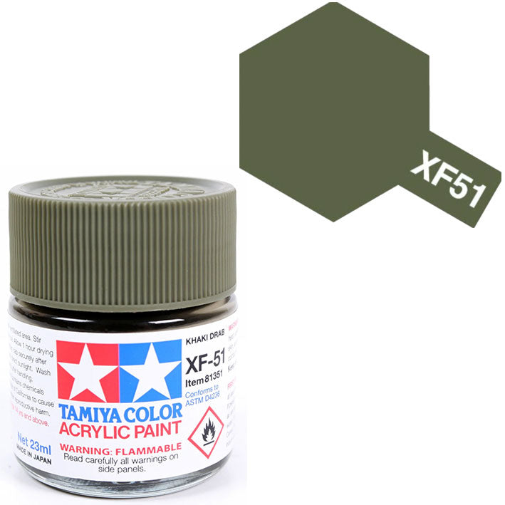 Pintura Acrílica - Tamiya XF51 (Flat Khaki Drab) - Caqui Drab Mate 23ml / 10 ml