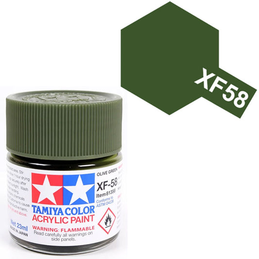 Pintura Acrílica - Tamiya XF58 (Flat Olive Green) - Verde Oliva Mate 23ml / 10 ml