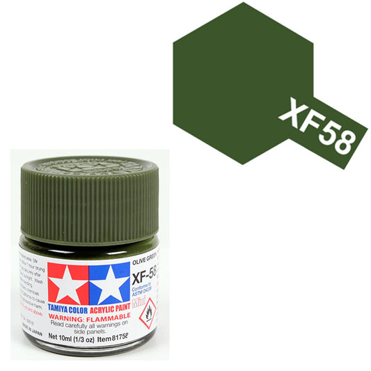 Pintura Acrílica - Tamiya XF58 (Flat Olive Green) - Verde Oliva Mate 23ml / 10 ml