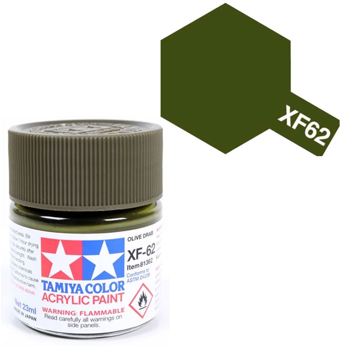 Pintura Acrílica - Tamiya XF62 (Flat Olive Drab) - Verde Oliva US Mate 23ml / 10 ml