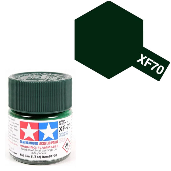 Pintura Acrílica - Tamiya XF70 (Flat Dark Green 2 IJN) - Verde Oscuro 2 Mate de la  Armada Imperial Japonesa 23ml / 10 ml