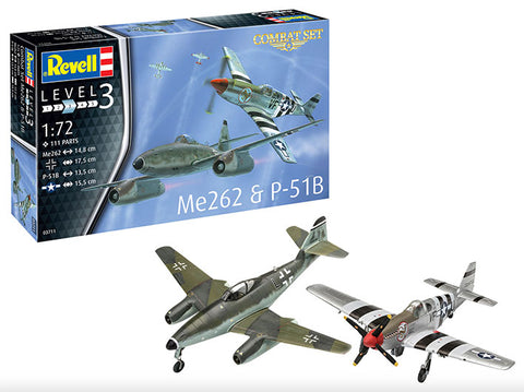 Modelo a escala 1/72 para armar: Set de combate Messerschmitt Me262 y P-51B Mustang