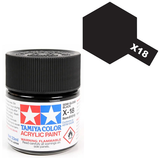 Pintura Acrílica - Tamiya X18 (Semi Gloss Black) - Negro Semi Brillante 23ml / 10 ml