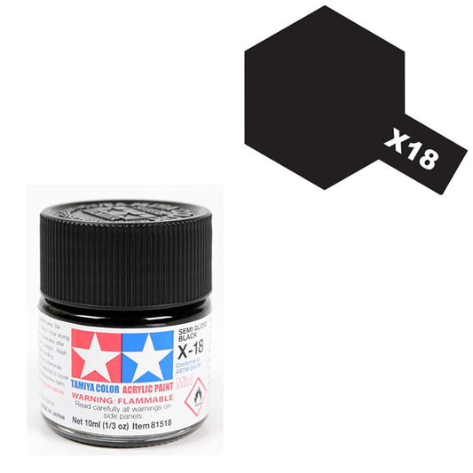Pintura Acrílica - Tamiya X18 (Semi Gloss Black) - Negro Semi Brillante 23ml / 10 ml