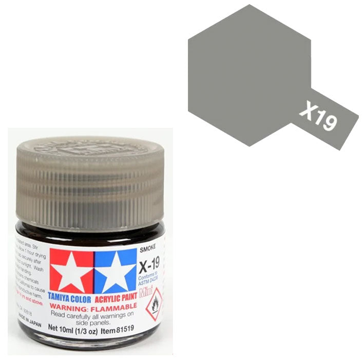Pintura Acrílica - Tamiya X19 (Smoke) - Humo (Gris Traslúcido) 23ml / 10 ml