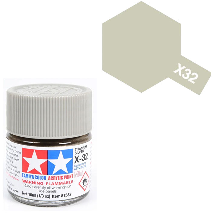 Pintura Acrílica - Tamiya X32 (Gloss Metallic Titanium Silver) - Plateado Titanio Brillante Metálica 23ml / 10 ml