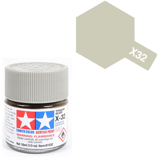 Pintura Acrílica - Tamiya X32 (Gloss Metallic Titanium Silver) - Plateado Titanio Brillante Metálica 23ml / 10 ml