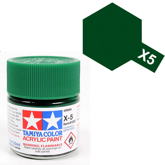 Pintura Acrílica - Tamiya X5 (Gloss Green) - Verde Brillante 23ml / 10 ml
