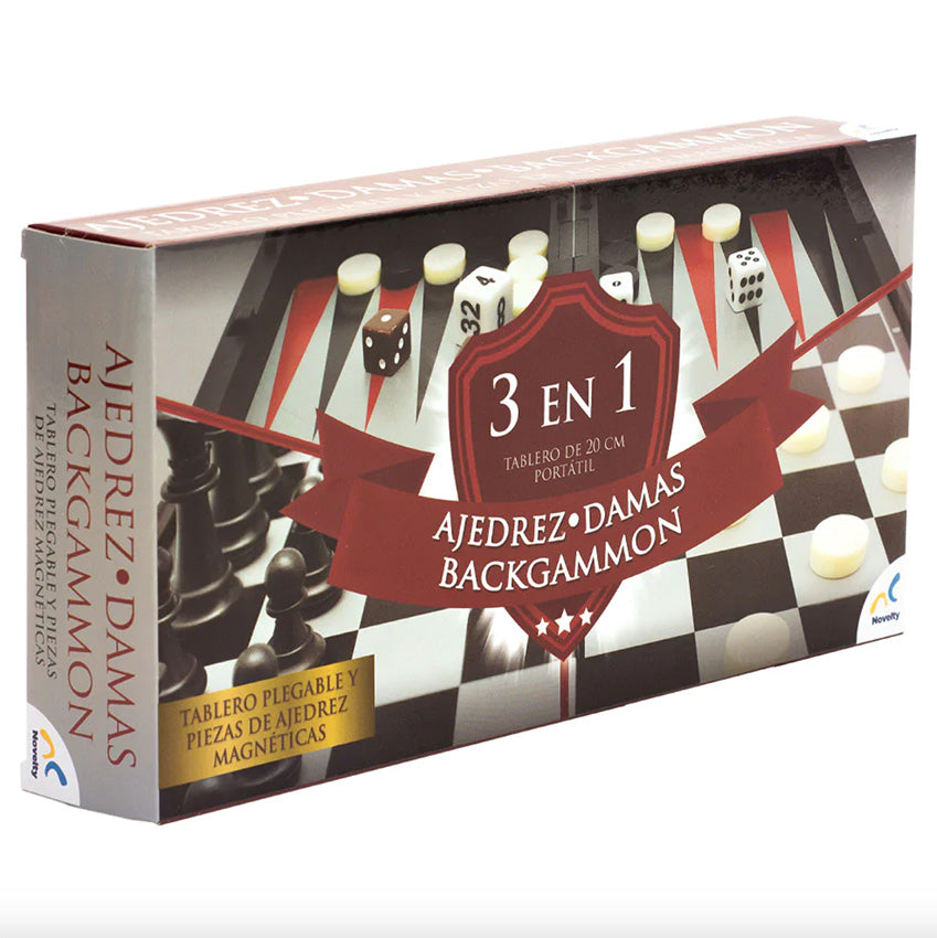 AJEDREZ, DAMAS Y BACKGAMMON MAGNÉTICO: Juego de Mesa