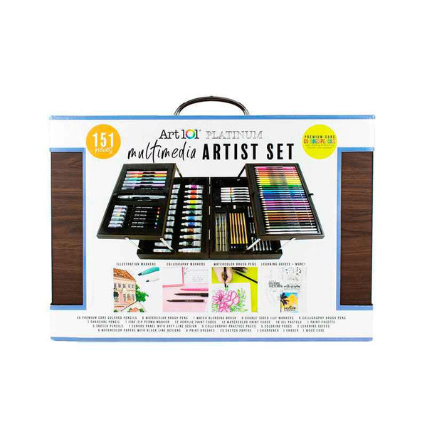 Art101 Set Dibujo Pintura Artística Portafolio Caja Madera