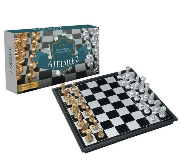AJEDREZ MAGNÉTICO PZAS DORADAS Y PLATEADAS: Juego de Mesa
