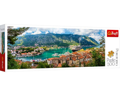 ROMPECABEZAS 500 PIEZAS PANORÁMICO TREFL: BAHÍA DE KOTOR, MONTENEGRO