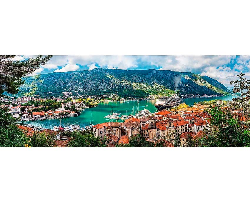 ROMPECABEZAS 500 PIEZAS PANORÁMICO TREFL: BAHÍA DE KOTOR, MONTENEGRO