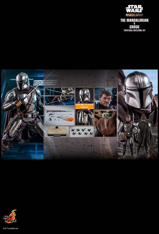 Hot Toys Star Wars: The Mandalorian - <<BUNDLE PACK 2 FIGURAS HOT TOYS>> Mando y Grogu Edición Estandar + Grogu (Baby Yoda) con carreola y accesorios Escala 1/6