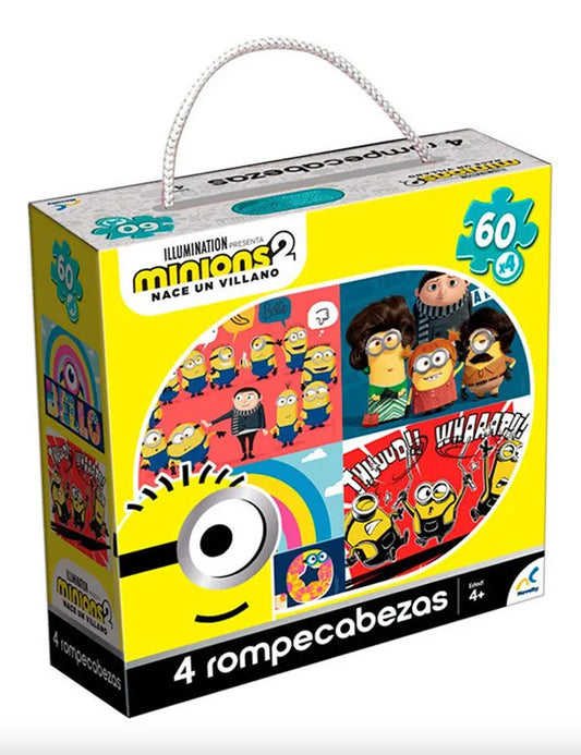 ROMPECABEZAS 4 EN 1 DE 60 PIEZAS C/U NOVELTY: MINIONS